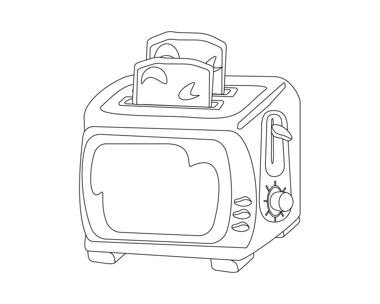 elektrisk brödrost. kök apparater för toasting platt bitar av bröd. vektor svart och vit kontur illustration