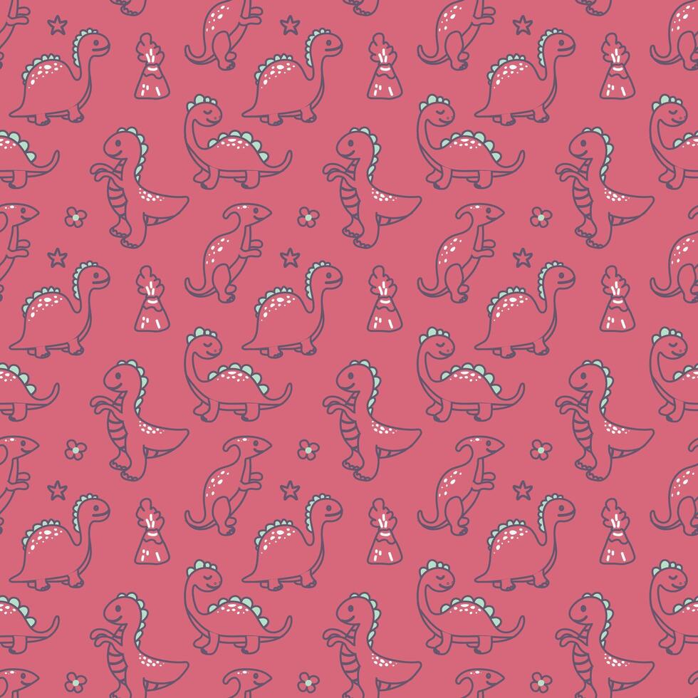 nahtlos Muster mit süß Dinosaurier auf ein Rosa Hintergrund. Muster zum Kinder- Kleidung. Vektor Illustration