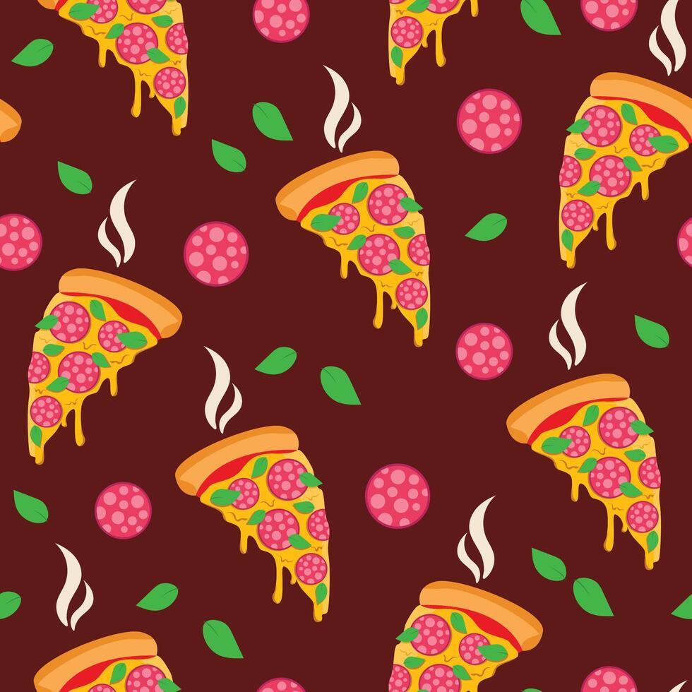 sömlös mönster med saftig skiva av pepperoni pizza. vektor grafisk.