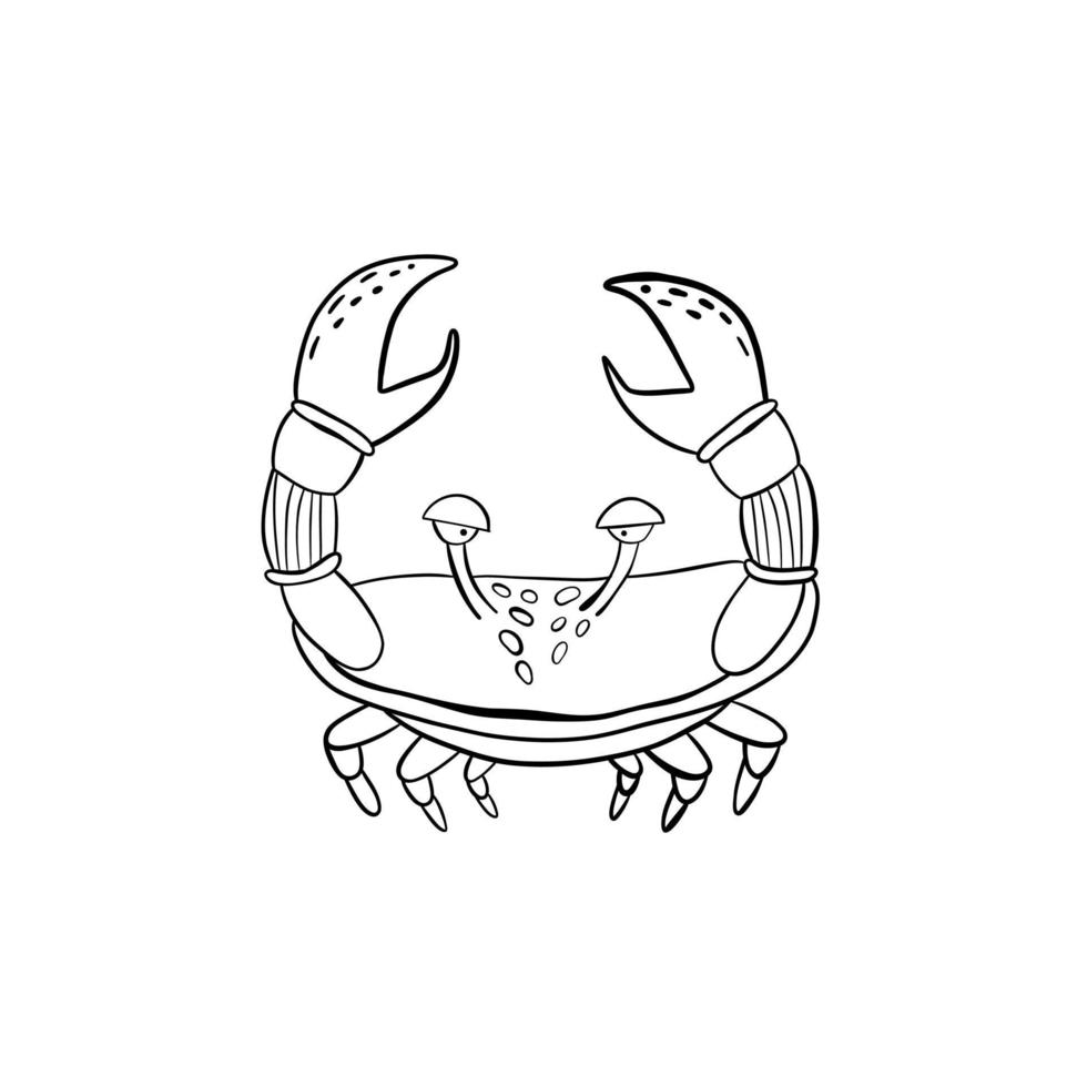 söt krabba i tecknad doodle stil. ritad för hand vektor