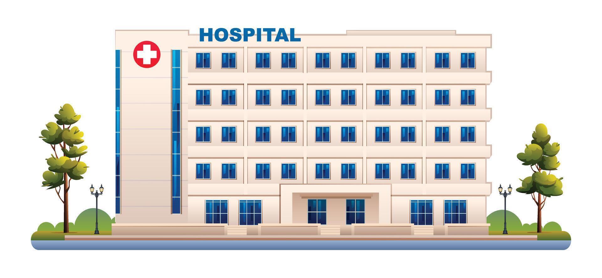 sjukhus byggnad vektor illustration. medicinsk klinik isolerat på vit bakgrund