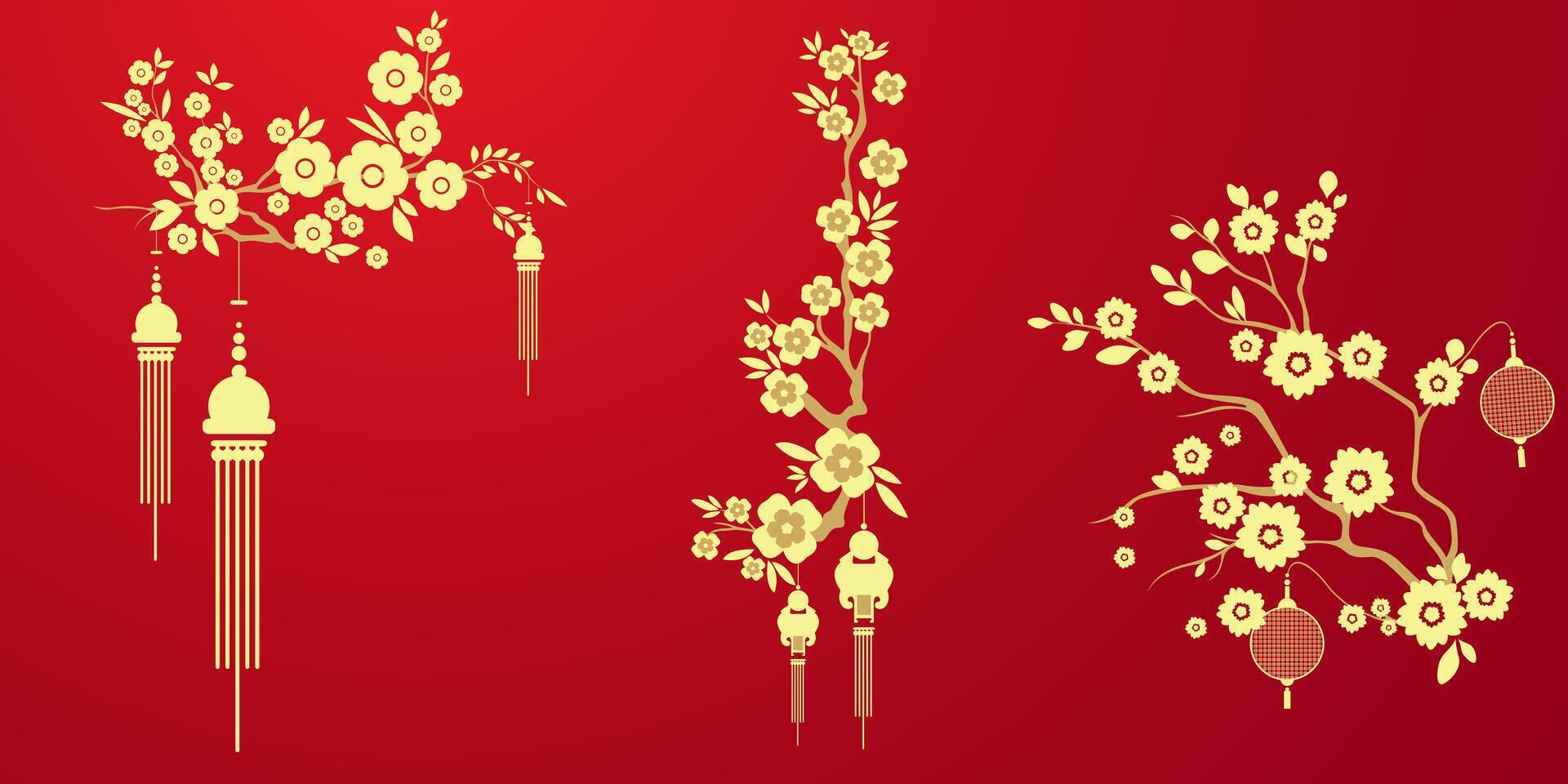 asiatisch Elemente Chinesisch Festival Dekoration, Gold Blume Muster und Ornamente Vektor Illustration