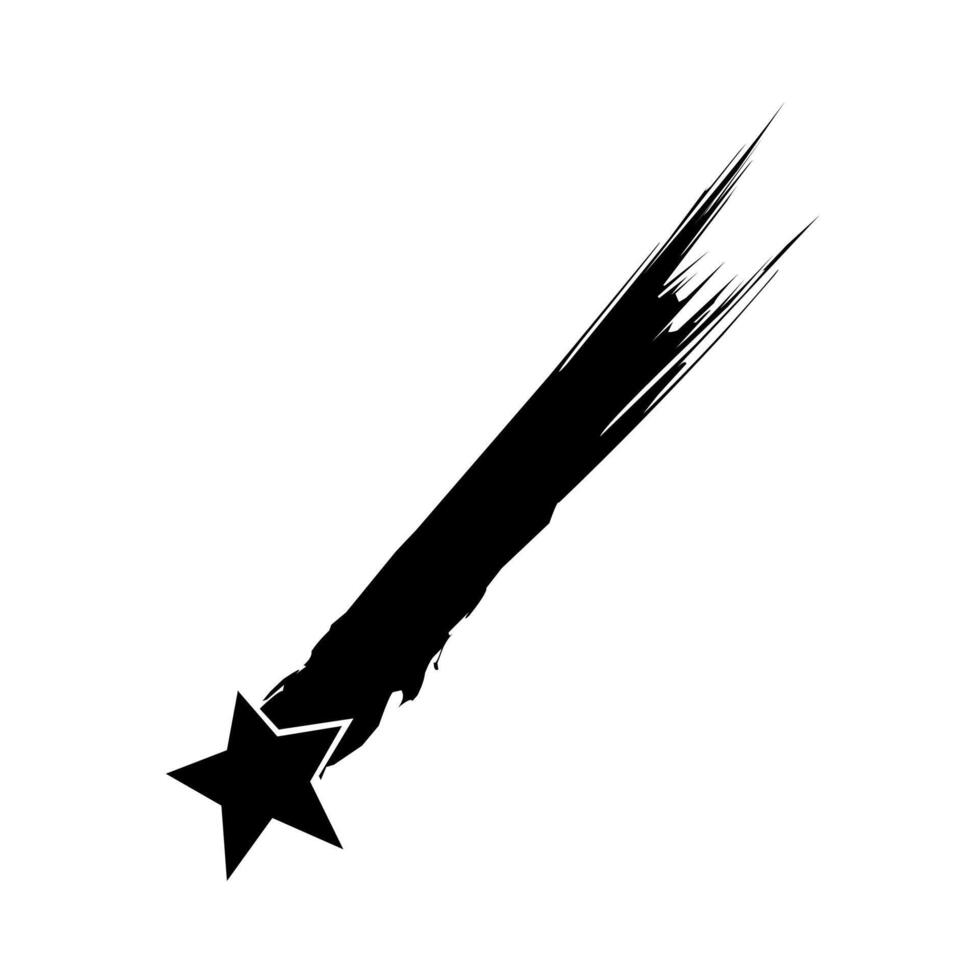 Silhouette von Schießen Star mit schwarz Pfad isoliert auf Weiß Hintergrund. geeignet zum Logos Über Raum Objekte Meteoroiden, Kometen, Asteroiden. Vektor Illustration