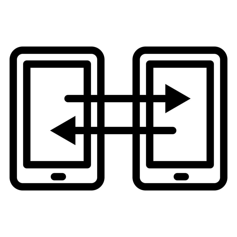 Vektor schwarz Linie Symbol Daten Austausch zwischen Telefone isoliert auf Weiß Hintergrund