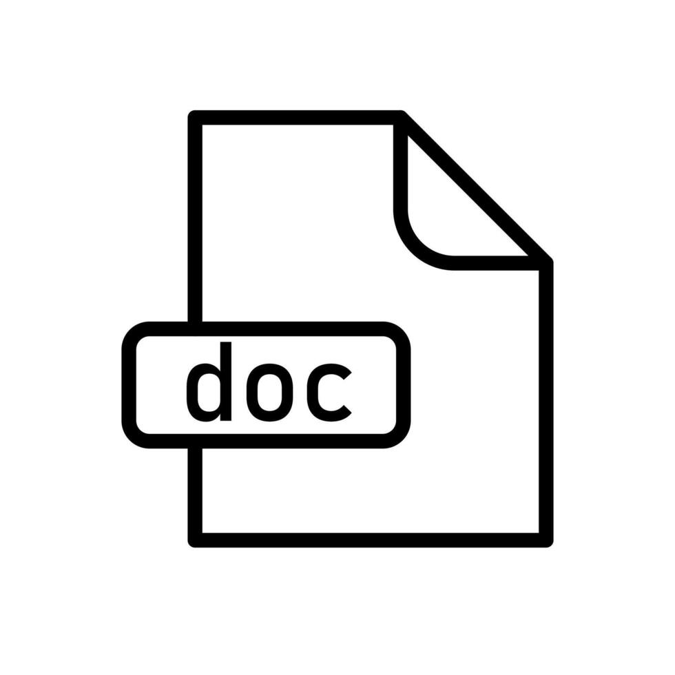 Vektor schwarz Linie Symbol doc Datei isoliert auf Weiß Hintergrund