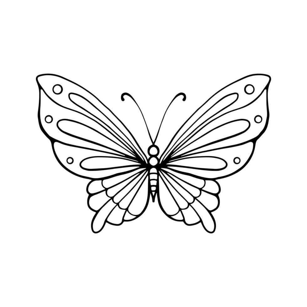 Schmetterling Linie Kunst. einfach minimal Schmetterling Linie tätowieren Symbol Logotyp. Schmetterling schwarz und Weiß Illustration Weiß Hintergrund. Schmetterling Färbung Buch vektor