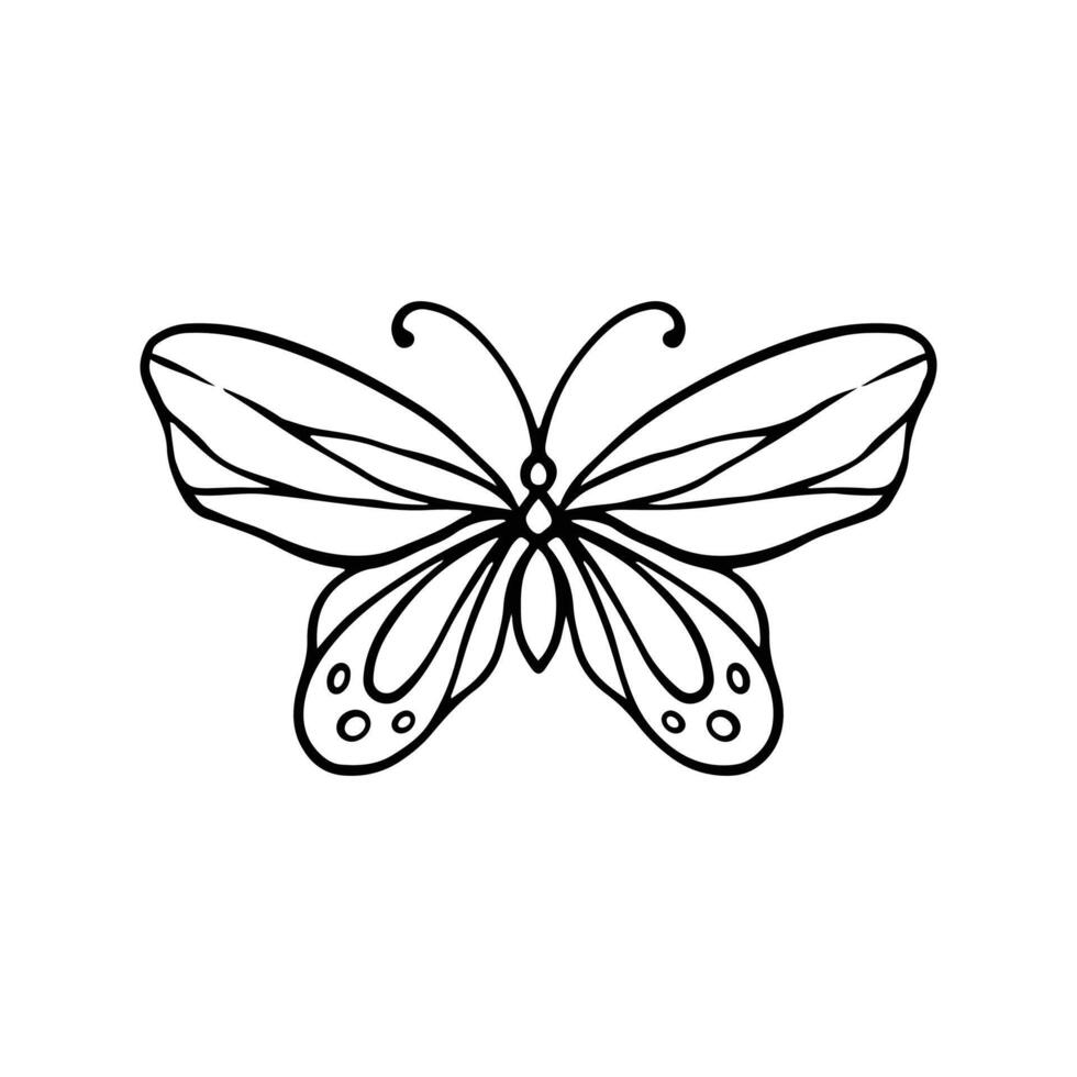 Schmetterling Linie Kunst. einfach minimal Schmetterling Linie tätowieren Symbol Logotyp. Schmetterling schwarz und Weiß Illustration Weiß Hintergrund. Schmetterling Färbung Buch vektor