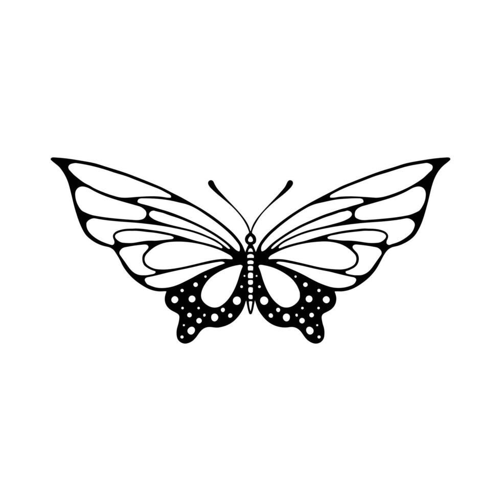 Schmetterling Linie Kunst. einfach minimal Schmetterling Linie tätowieren Symbol Logotyp. Schmetterling schwarz und Weiß Illustration Weiß Hintergrund. Schmetterling Färbung Buch vektor