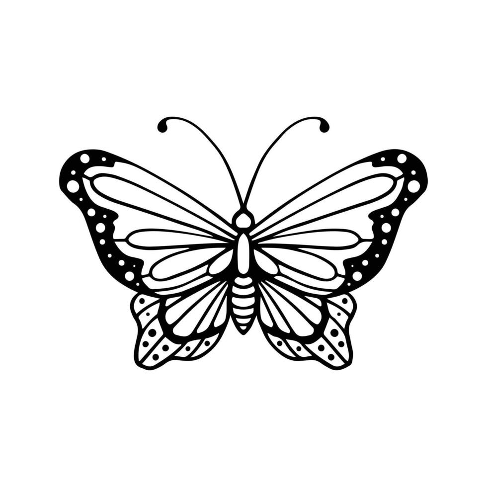 Schmetterling Linie Kunst. einfach minimal Schmetterling Linie tätowieren Symbol Logotyp. Schmetterling schwarz und Weiß Illustration Weiß Hintergrund. Schmetterling Färbung Buch vektor