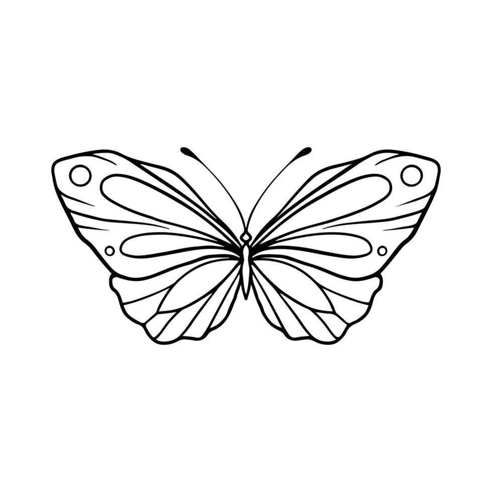 Schmetterling Linie Kunst. einfach minimal Schmetterling Linie tätowieren Symbol Logotyp. Schmetterling schwarz und Weiß Illustration Weiß Hintergrund. Schmetterling Färbung Buch vektor