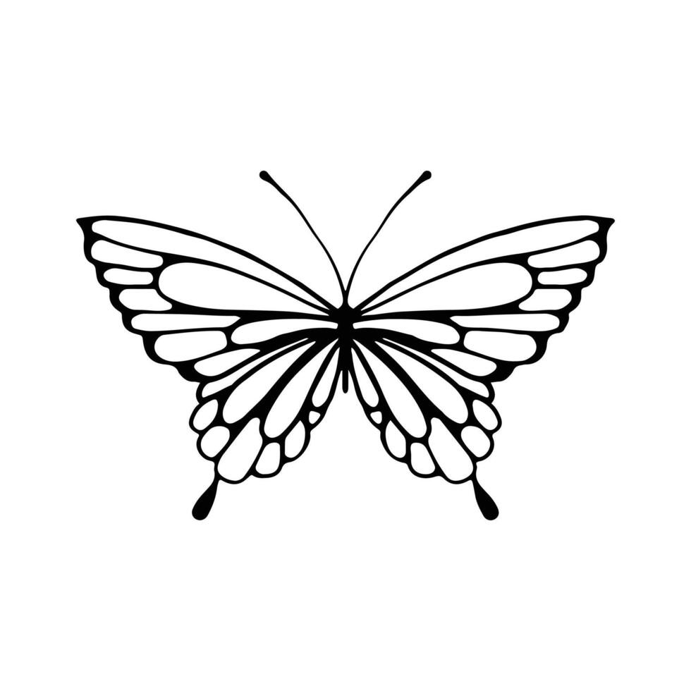 Schmetterling Linie Kunst. einfach minimal Schmetterling Linie tätowieren Symbol Logotyp. Schmetterling schwarz und Weiß Illustration Weiß Hintergrund. Schmetterling Färbung Buch vektor