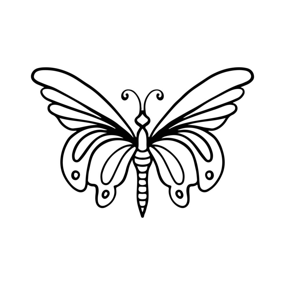 Schmetterling Linie Kunst. einfach minimal Schmetterling Linie tätowieren Symbol Logotyp. Schmetterling schwarz und Weiß Illustration Weiß Hintergrund. Schmetterling Färbung Buch vektor