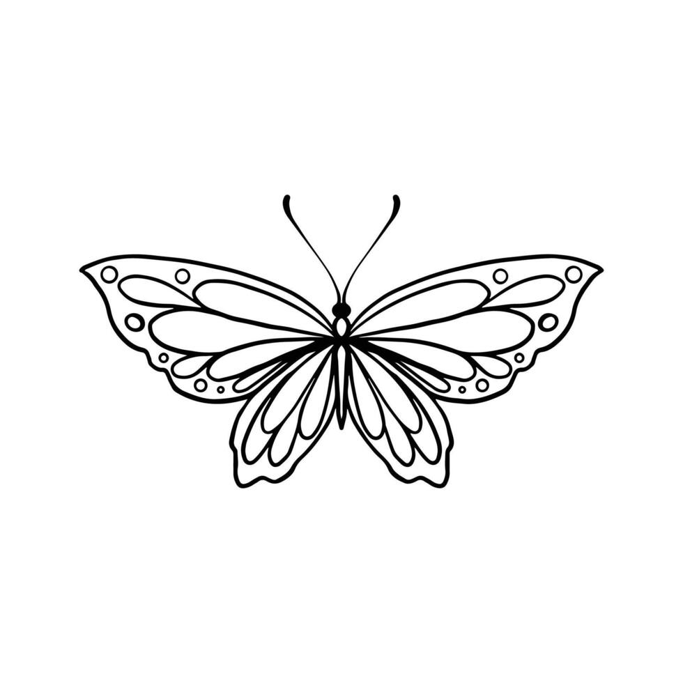 Schmetterling Linie Kunst. einfach minimal Schmetterling Linie tätowieren Symbol Logotyp. Schmetterling schwarz und Weiß Illustration Weiß Hintergrund. Schmetterling Färbung Buch vektor