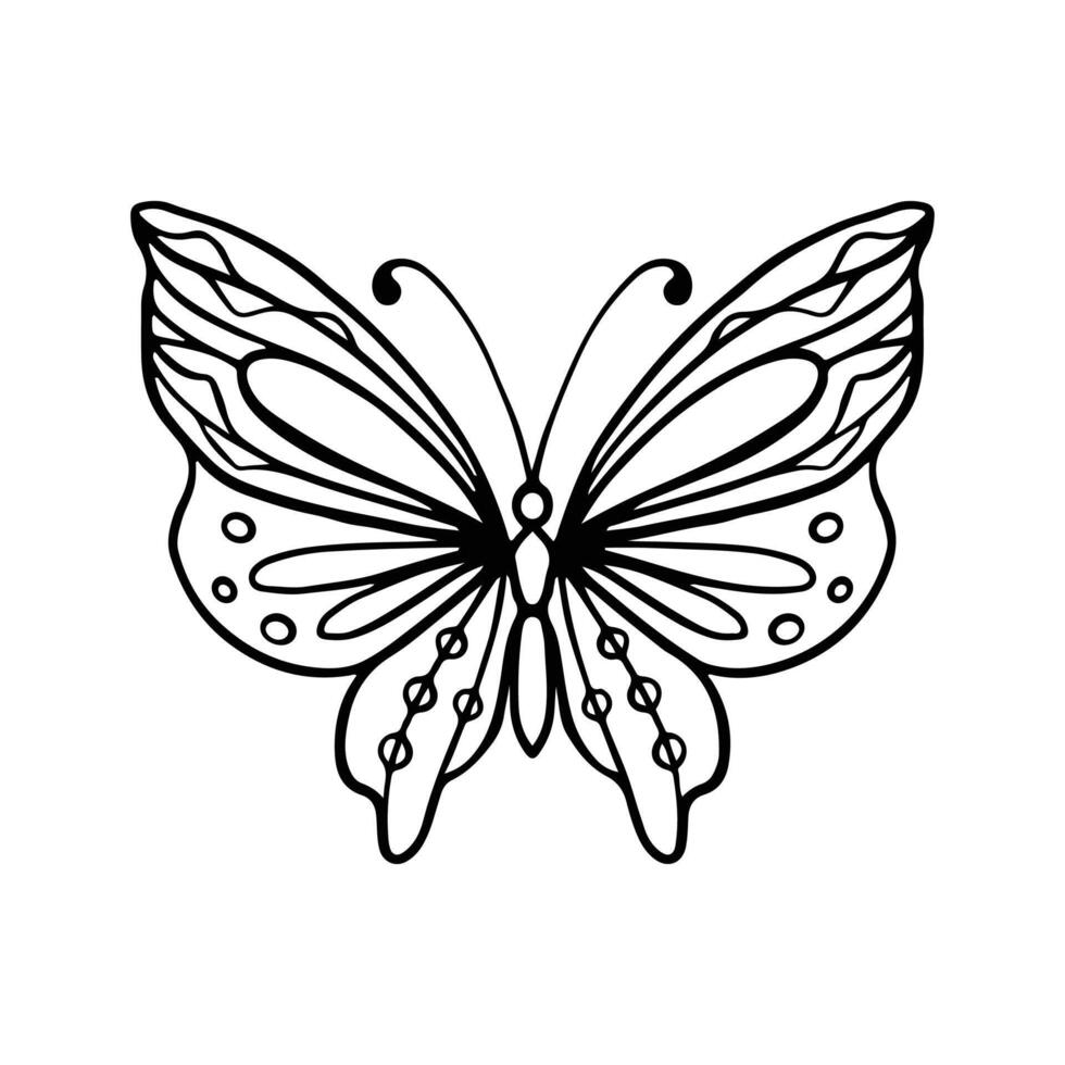 Schmetterling Linie Kunst. einfach minimal Schmetterling Linie tätowieren Symbol Logotyp. Schmetterling schwarz und Weiß Illustration Weiß Hintergrund. Schmetterling Färbung Buch vektor