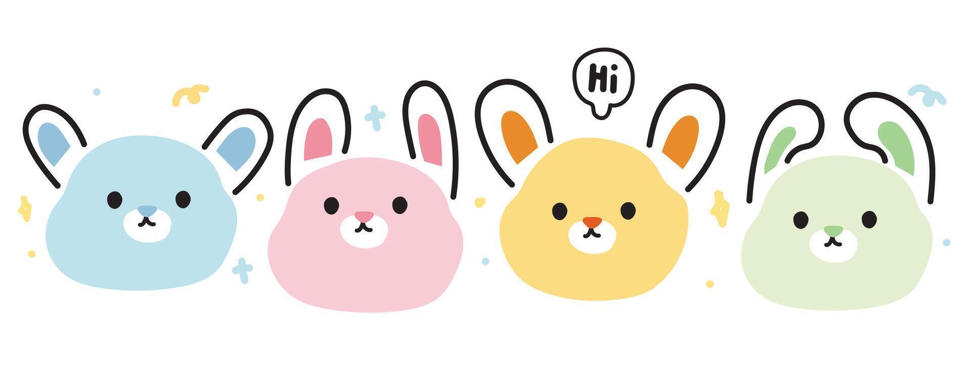 söt kanin ansikte linje hand dragen stil.samling av söt gnagare tecknad serie design.bunny.image för kort, affisch, baby kläder.påsk.kawaii.vektor.illustration. vektor