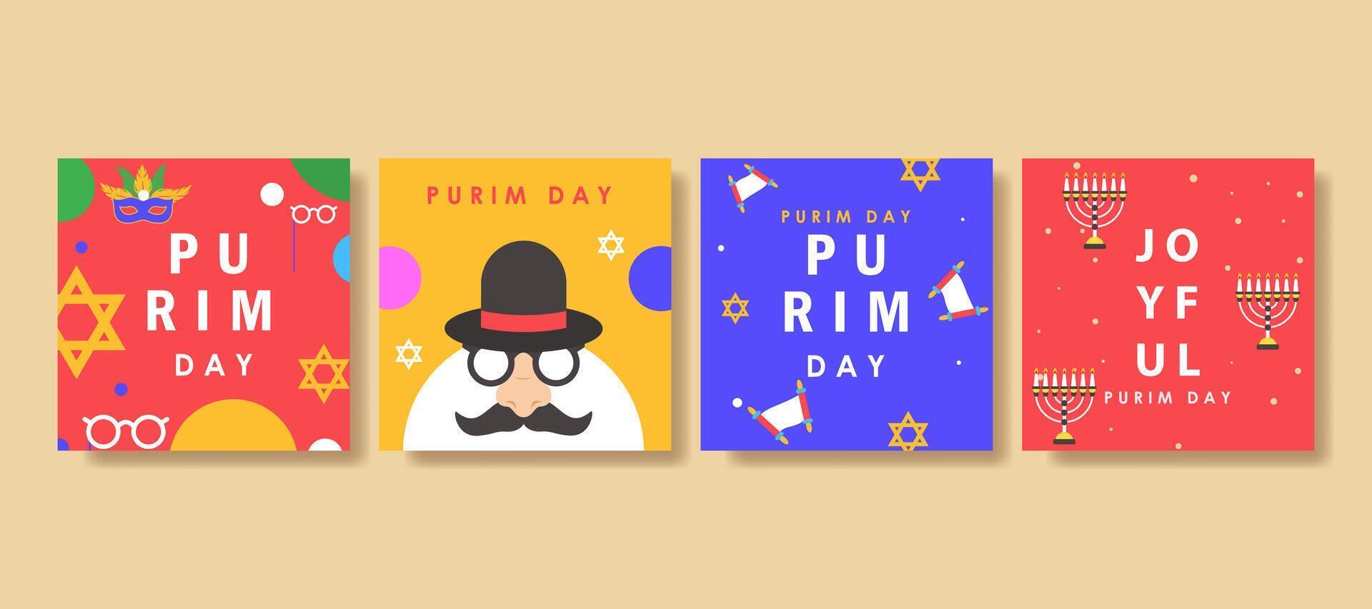 elegant purim dag uppsättning av social media posta vektor