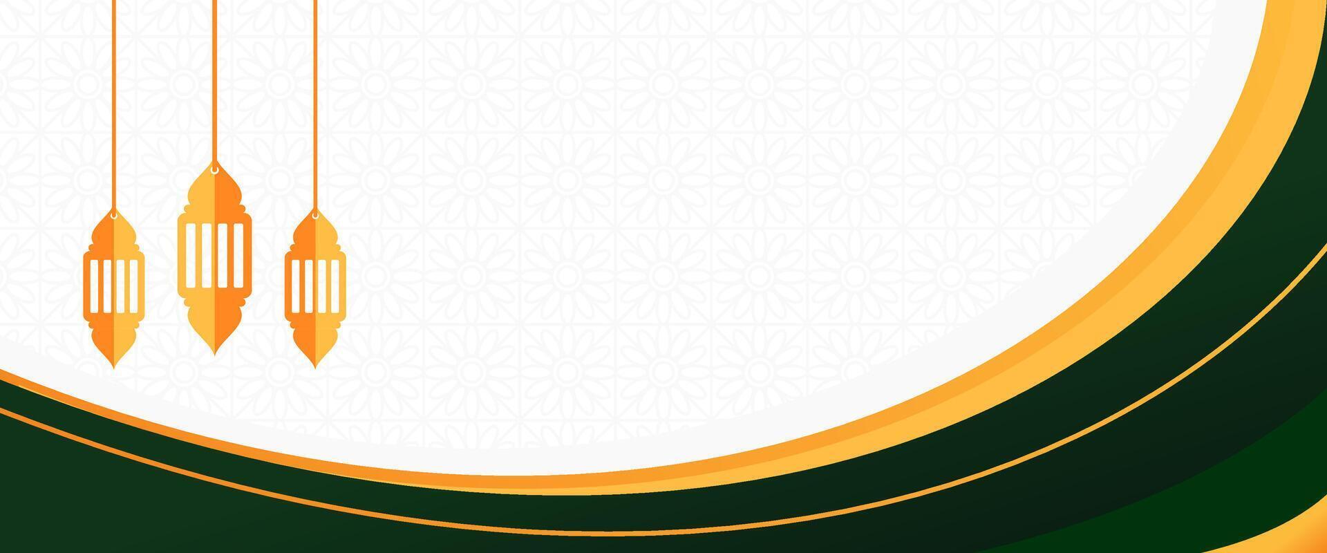 islamisch Banner Design Hintergrund mit Gold Dekoration und Laterne Silhouette Vektor Illustration