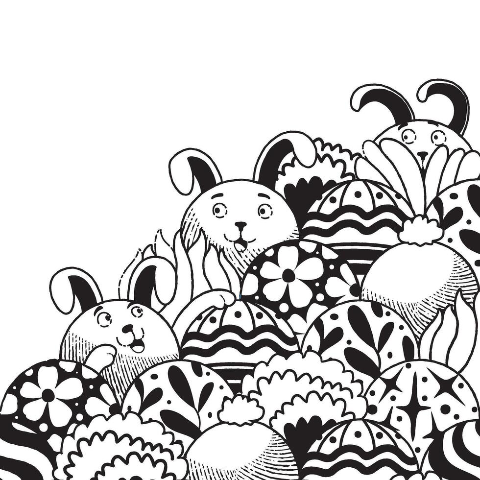 Ostern Muster Illustration mit Hase und Grafik Ostern Eier. Hand gezeichnet Gekritzel. süß und komisch Hase. geeignet zum Gruß Karten, Banner, Textilien, Tapeten. Vektor eben Illustration.