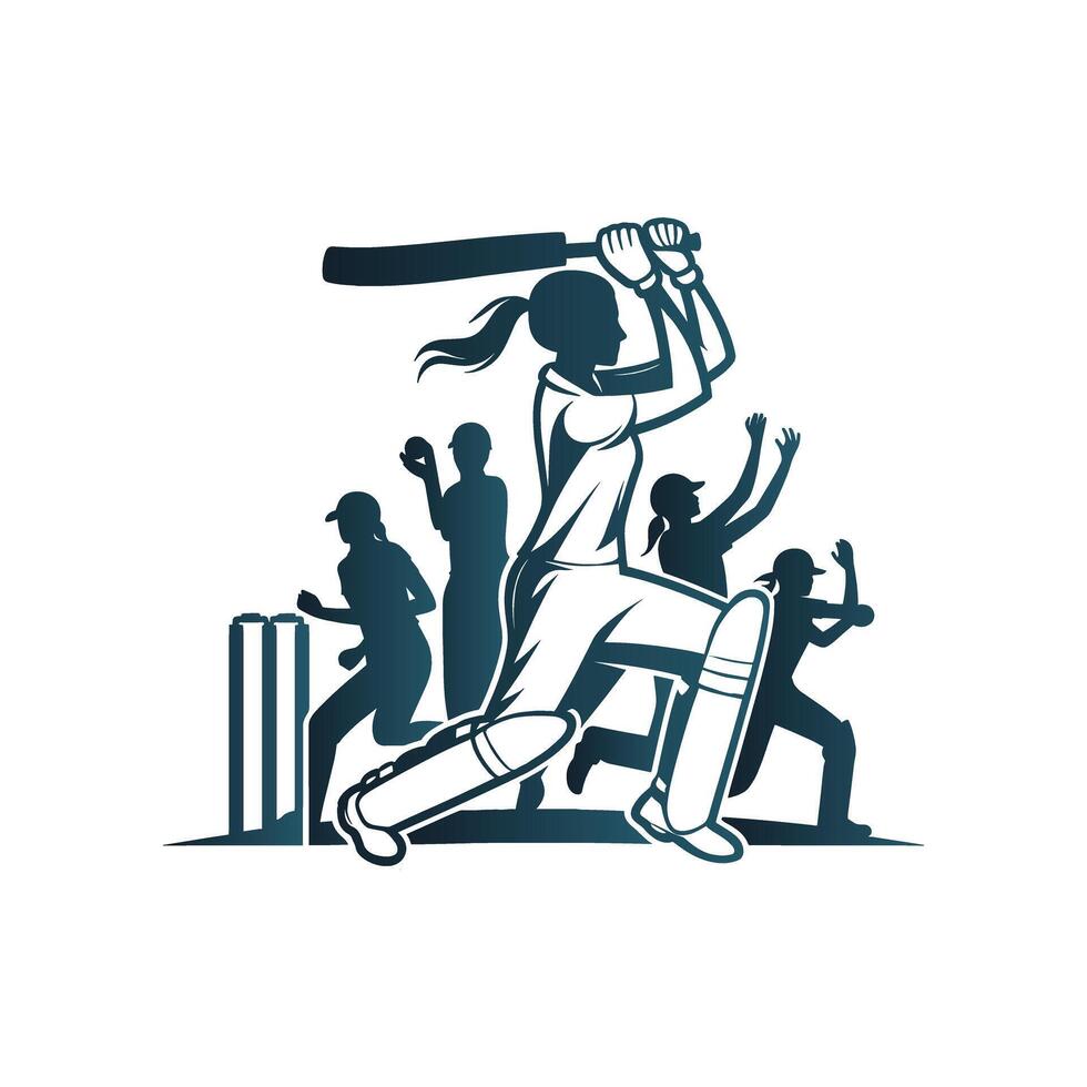 Kricket Spieler Frauen Logo Vektor