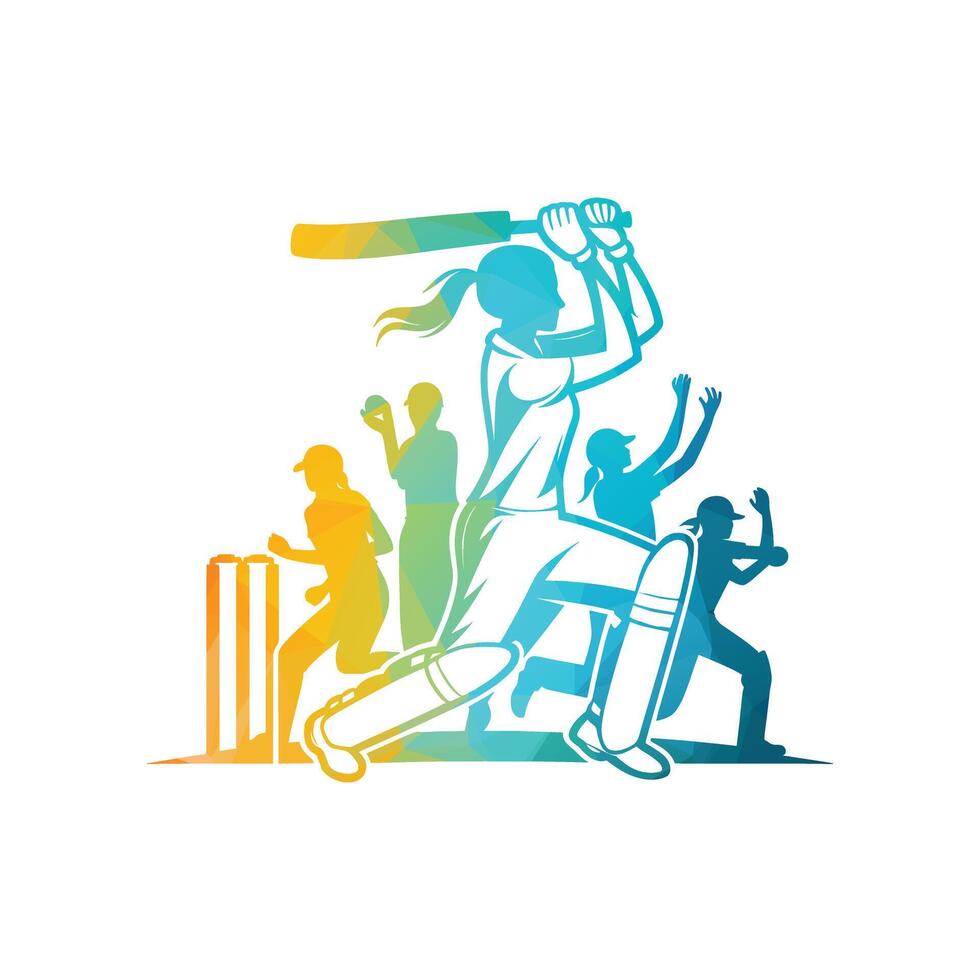 Kricket Spieler Logo Frauen Cricketspieler vektor