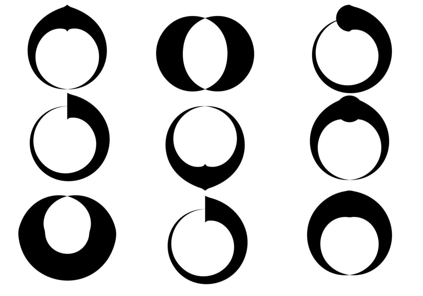 abstrakt runda gräns uppsättning. cirkel gräns med slumpmässig form linje isolerat på vit bakgrund. vektor