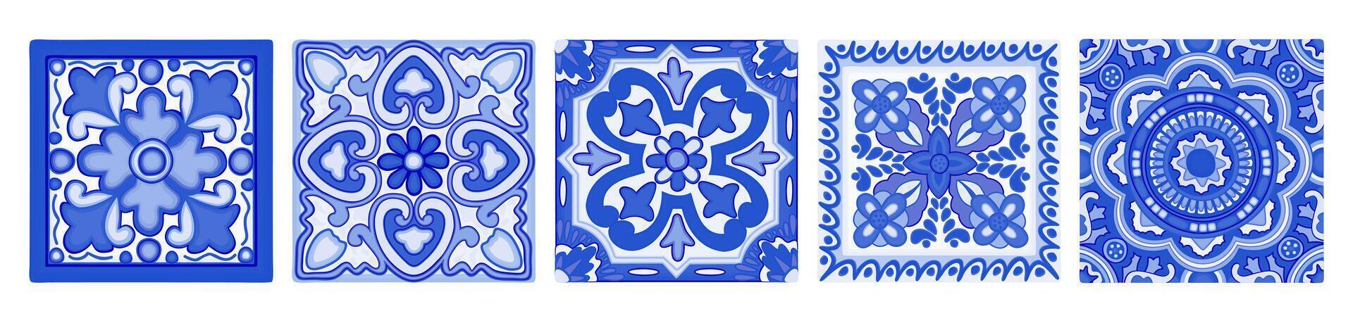 Mittelmeer Fliesen. azulejo dekorativ Kunst. Vektor einstellen isoliert auf Weiß Hintergrund
