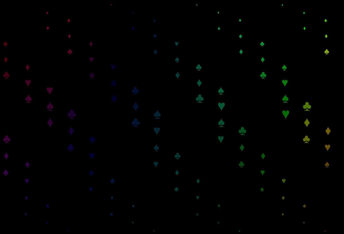 dunkles mehrfarbiges, regenbogenfarbenes Vektormuster mit Kartensymbol. vektor