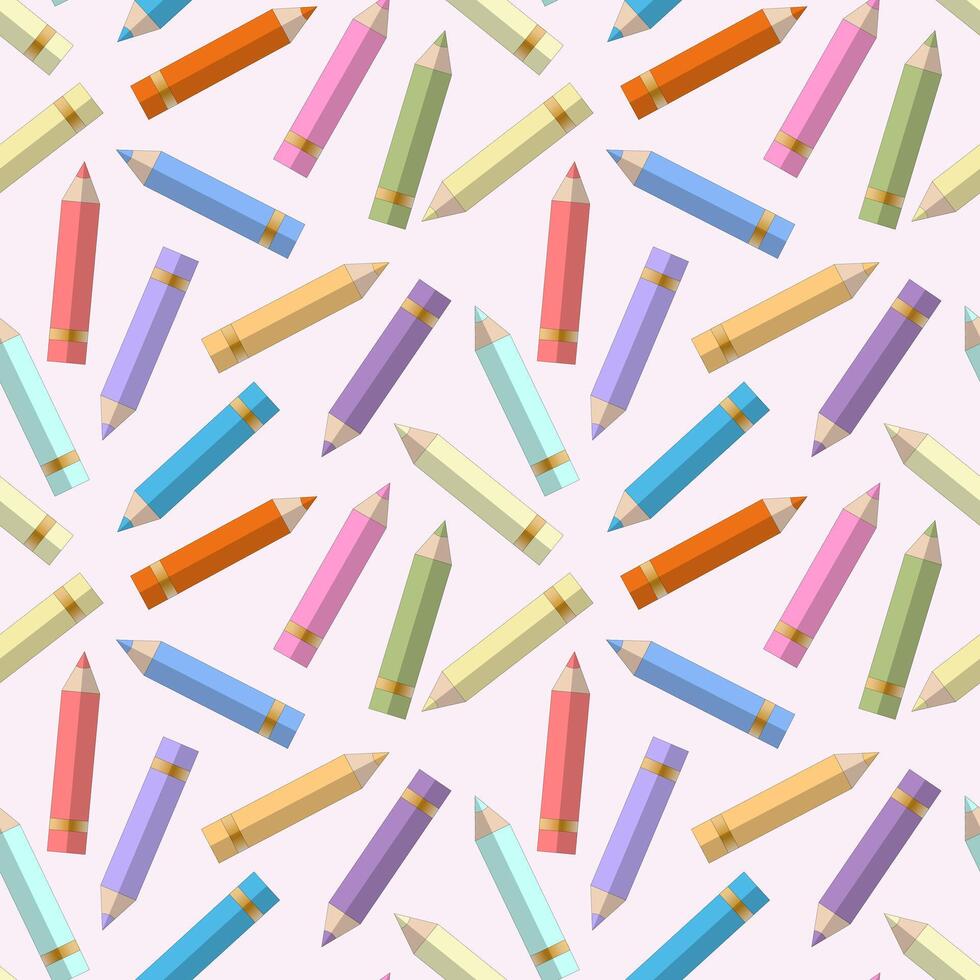 süß Pastell- farbig Bleistifte nahtlos Muster Hintergrund. eben Vektor Illustration. zurück zu Schule Konzept.