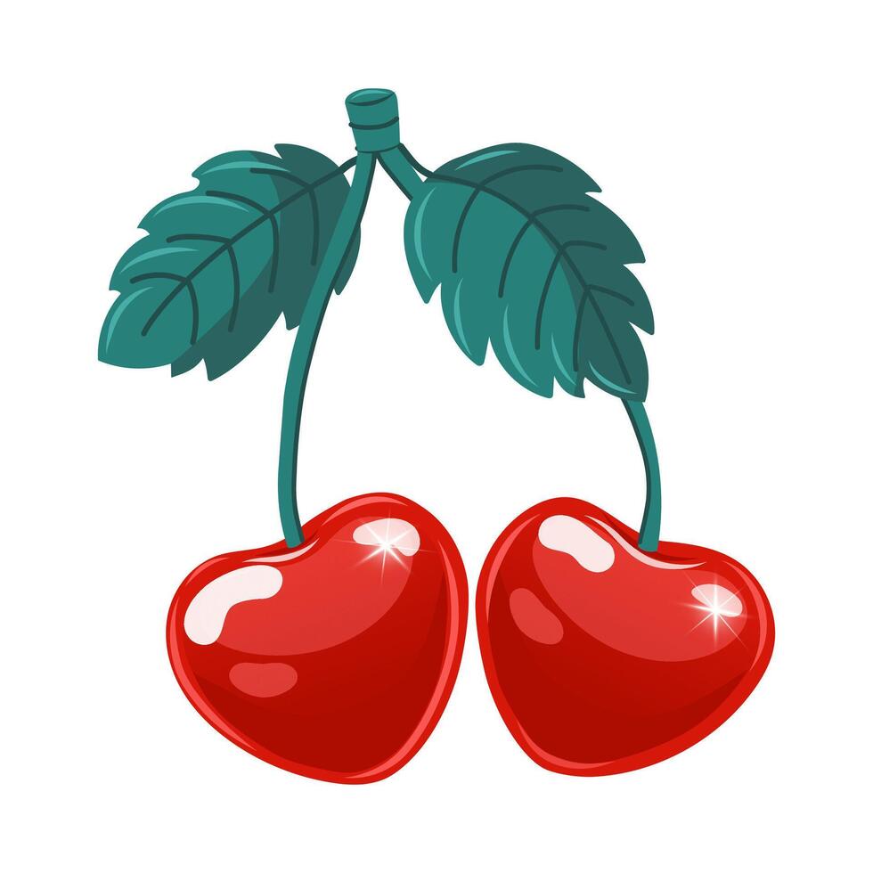 Hand gezeichnet Vektor Illustration von Paar von Herz geformt Kirschen. ein Zeichnung von süß rot Beeren
