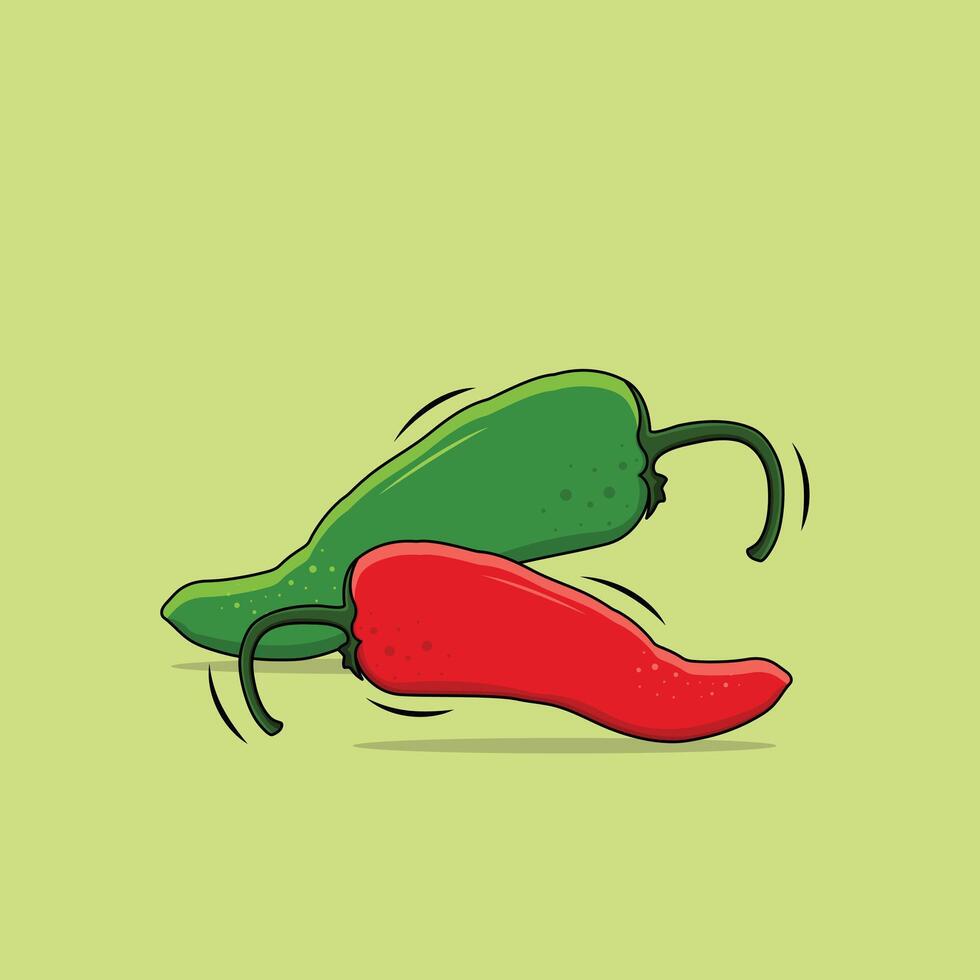 färsk grön och röd chili paprikor isolerat på ljus kalk grön bakgrund, vektor illustration