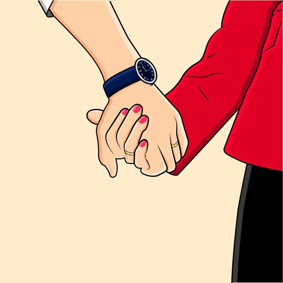 Paar halten Hände Liebe Beziehung Hochzeit Engagement Konzept Valentinstag Tag Vektor Illustration