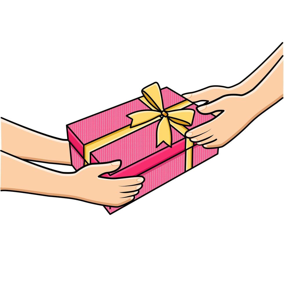 Vektor Hände geben Geschenk Box zu Ein weiterer Hände Schenken und Empfang Geschenk Konzept Vektor Illustration