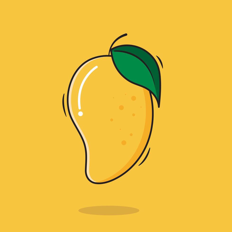 Vektor ganze Mango mit Blatt Mango Obst Symbol Karikatur Stil auf Gelb Hintergrund Vektor Illustration