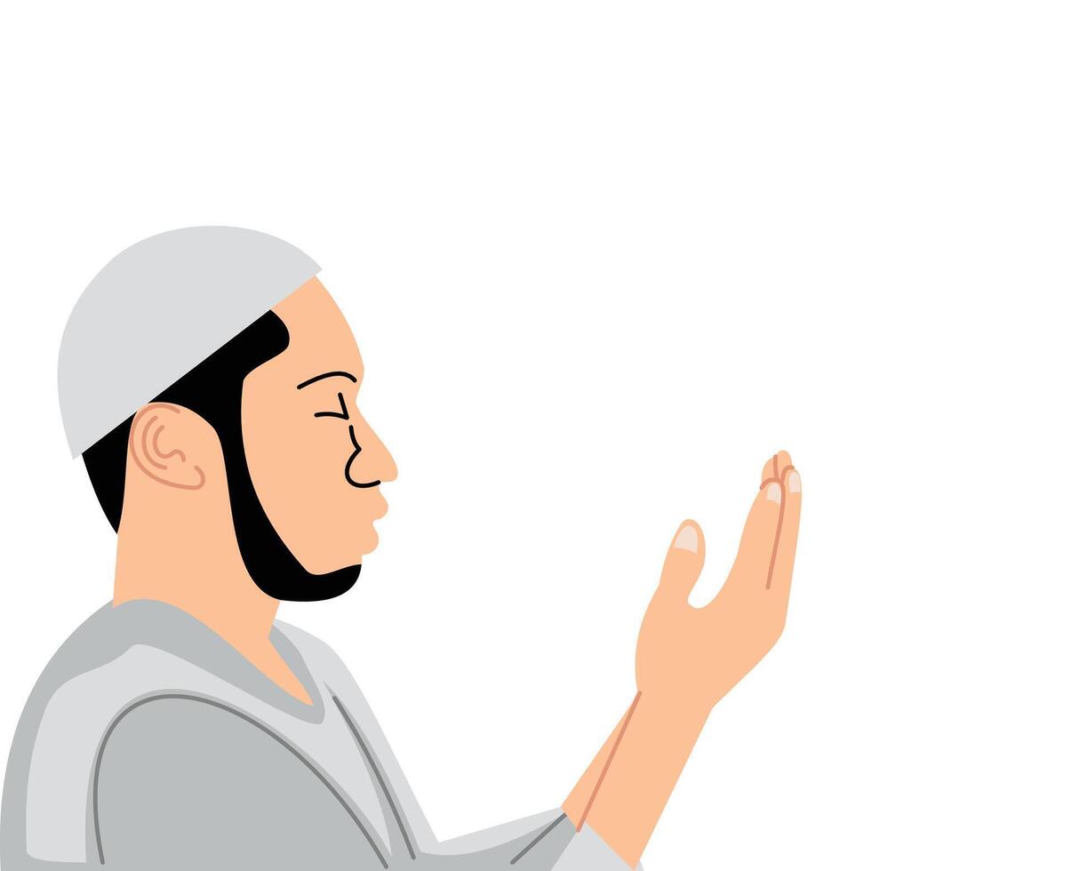 Illustration Muslim Mann erziehen zwei Hand und beten isoliert auf Weiß Hintergrund vektor