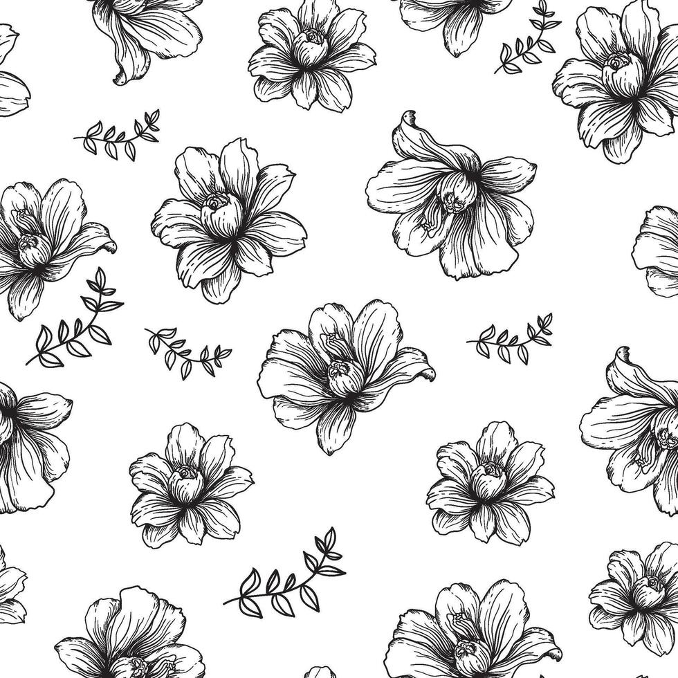 löv och blommor. ritad för hand grafik. sömlös mönster för tyg och förpackning design. vektor