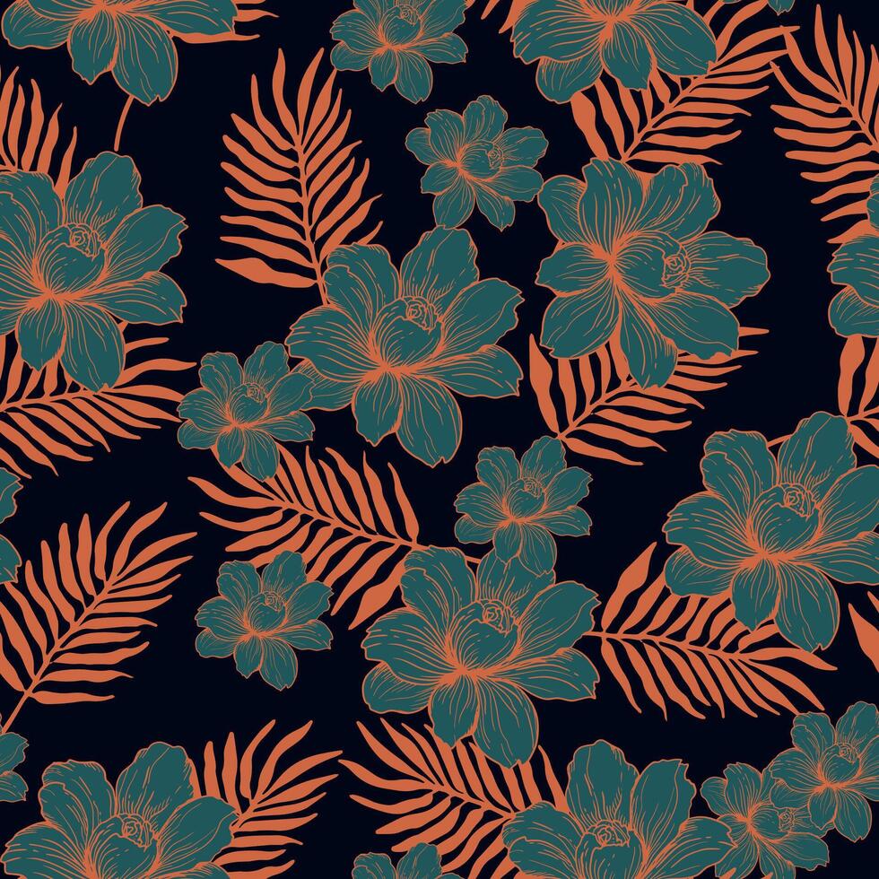 Blätter und Blumen. handgemalt Grafik. nahtlos Muster zum Stoff und Verpackung Design. Vektor Zeichnung von Botanik.