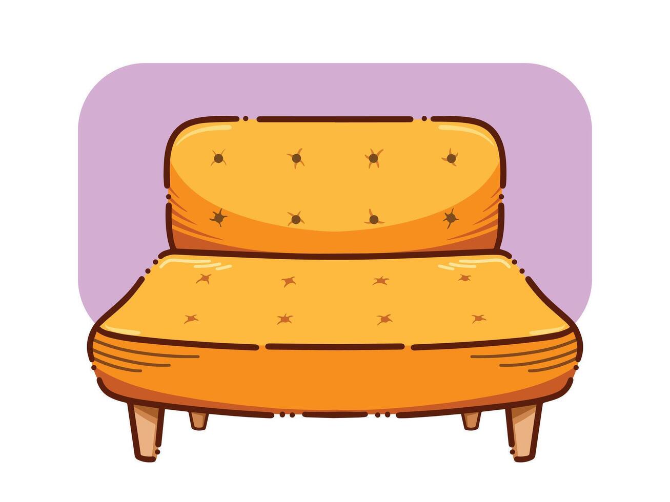 Gelb farbig Sofa Sitze Vektor Illustration isoliert auf horizontal Hintergrund. einfach eben Karikatur Kunst gestylt komfortabel Couch Zeichnung.