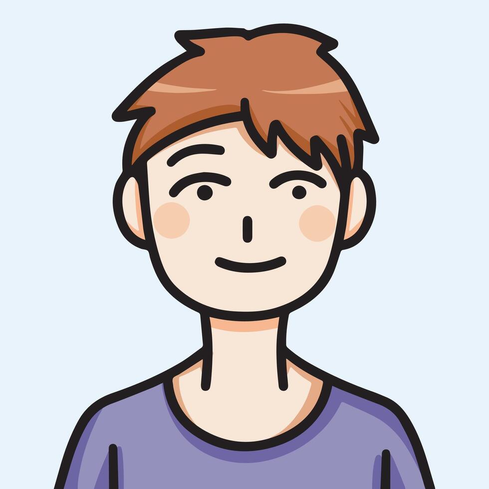 süß Chibi Koreanisch japanisch einfach Charakter gestylt Vektor Illustration Benutzerbild isoliert auf Platz Hintergrund Vorlage. jung suchen lächelnd Mann mit einfach Kleider und Licht braun farbig Haar.