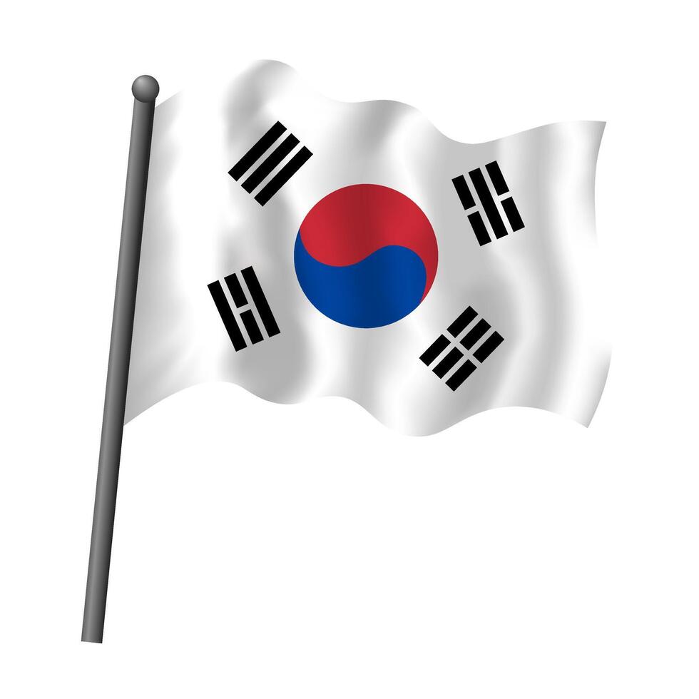 flagga av koreanska republik, söder korea. isolerat vinka koreanska flagga med emblem. vektor objekt illustration