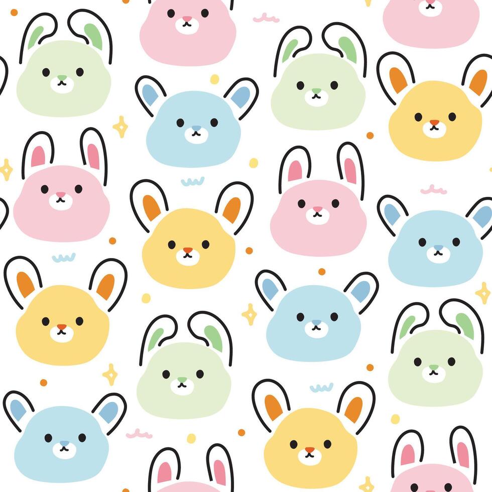 sömlös mönster av söt ansikte kanin linje hand dragen på vit bakgrund.kanin.gnagare djur- karaktär tecknad serie design.baby clothing.kawaii.vector.illustration. vektor