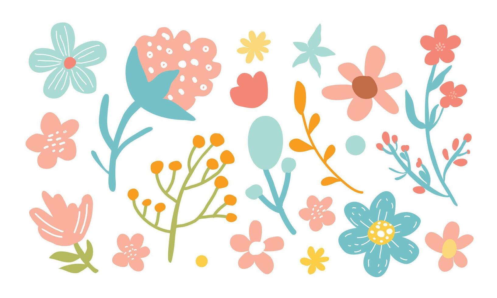 Blume Sammlung. Vektor einstellen von Blumen. Frühling Kunst drucken mit botanisch Elemente. glücklich Ostern