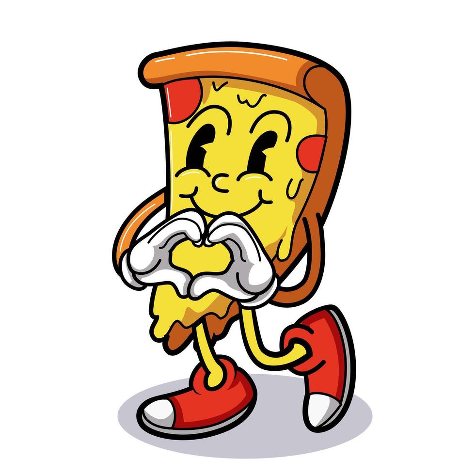 pizza och tecknad serie tecken, årgång karaktär vektor