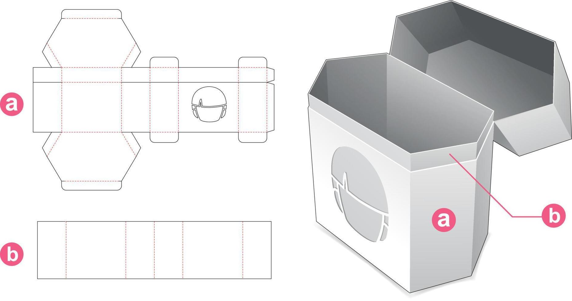 flip hexagonal förpackning med karaktär tecknad fönster stansade mall vektor