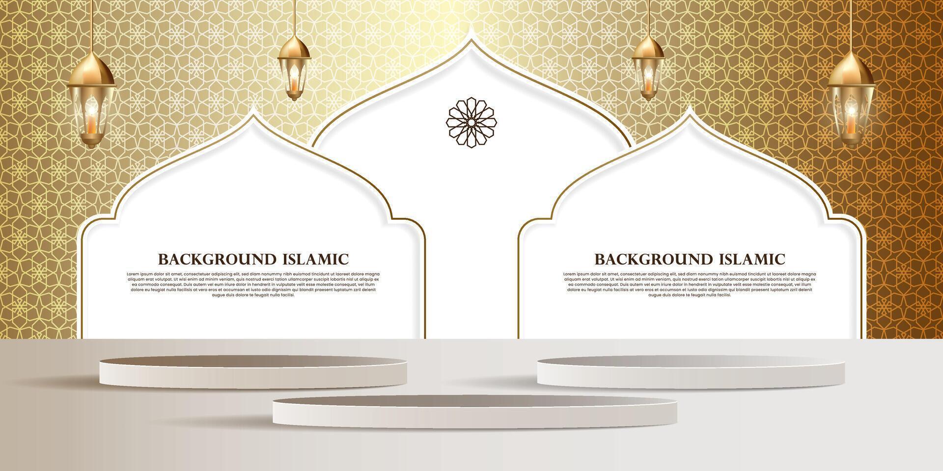 produkt visa predikstol med en lyxig guld islamisk, ramadan, arabicum tema bakgrund vektor