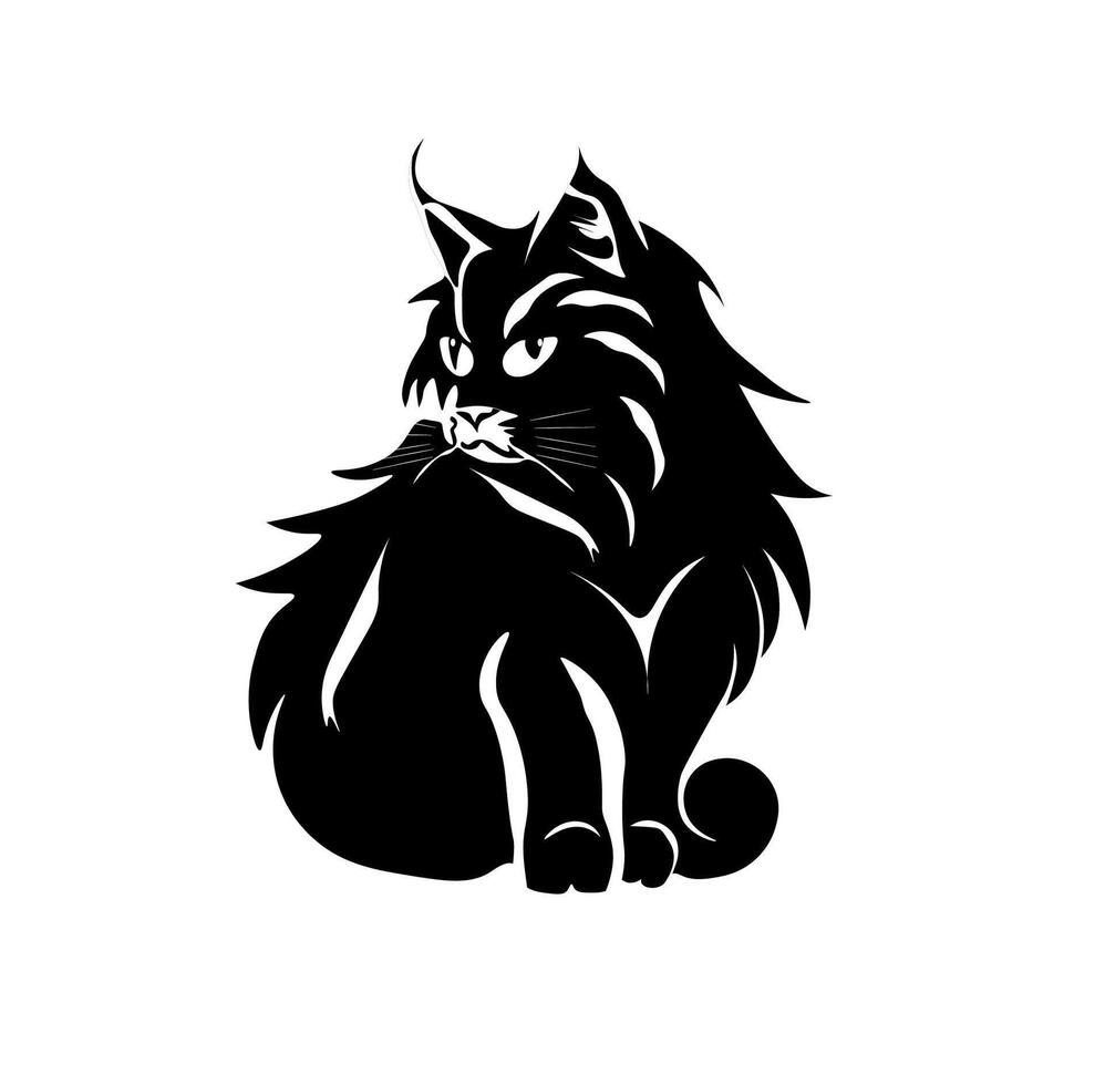 svart katt silhuett på vit bakgrund. vektor illustration. begrepp för logotyp, skriva ut, klistermärke.