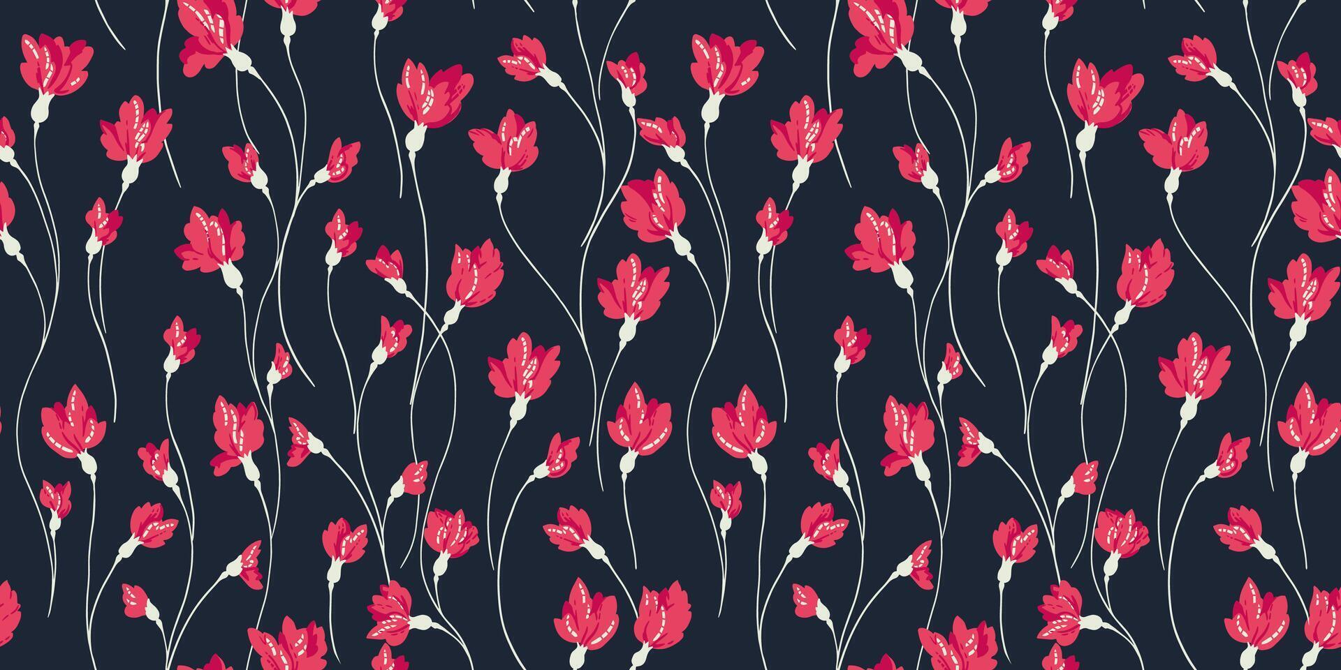 sömlös, abstrakt, kreativ, grenar blommor mönster. vektor hand dragen dum, mycket liten blommor. mall för design, tyg, interiör dekor, textil, tyg, tapet, yta design