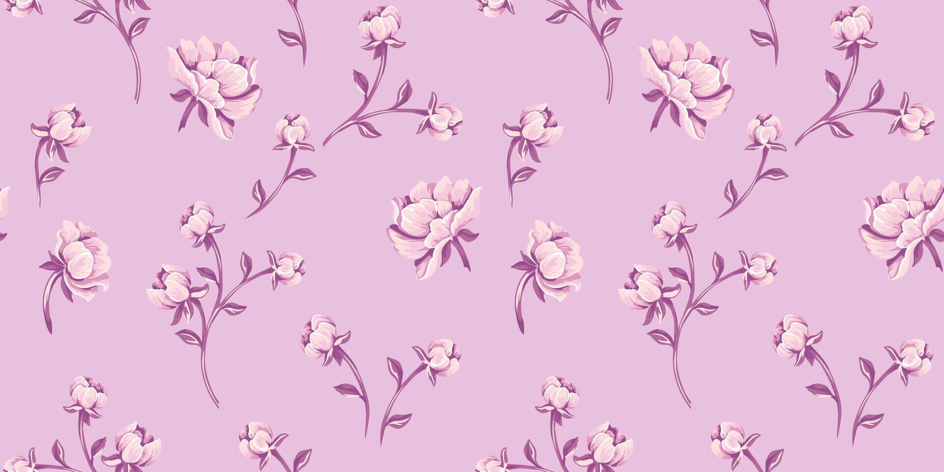 försiktigt söt sömlös mönster med rosenknoppar, rosor. vektor dragen illustration abstrakt konstnärlig ditsy blommor. lila reste sig på de rosa bakgrund. mall för textil, mode, utskrift, tyg