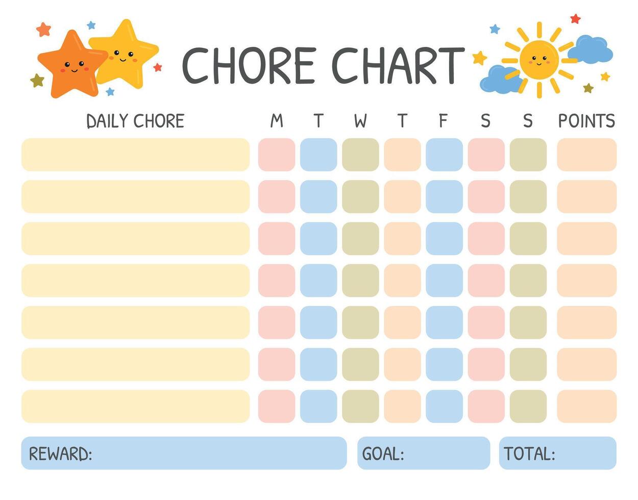 lästig Diagramm zum Kinder. Täglich Routine Verantwortung Diagramm. zu tun Liste. Kinder Belohnung Diagramm, Gewohnheit Tracker. Schule Routine, Verhalten Diagramm, Täglich Aufgaben Checkliste zum Kinder, Kleinkinder, Vorschulkinder. vektor