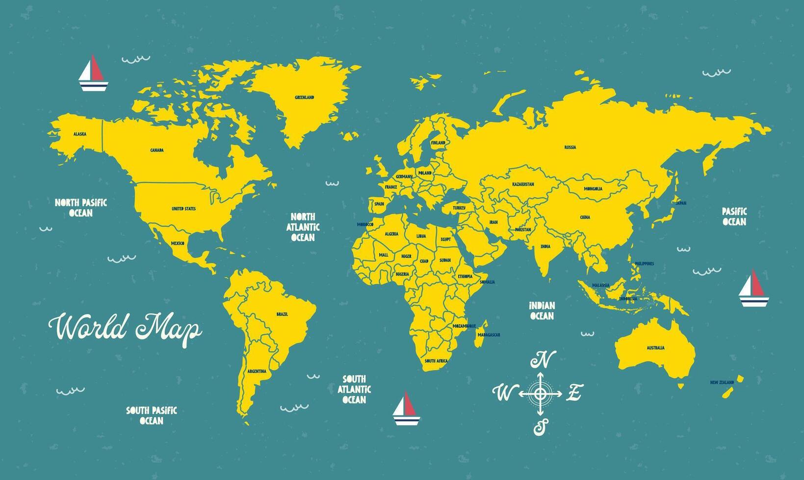 platt design vektor söt roligt färgrik värld Karta