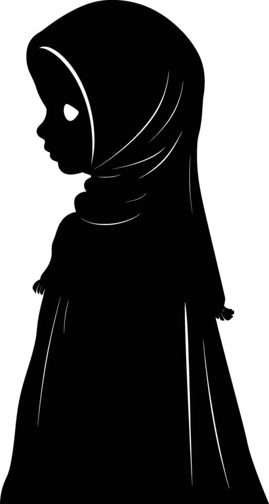 ai genererad silhuett söt liten flicka bär hijab svart Färg endast vektor